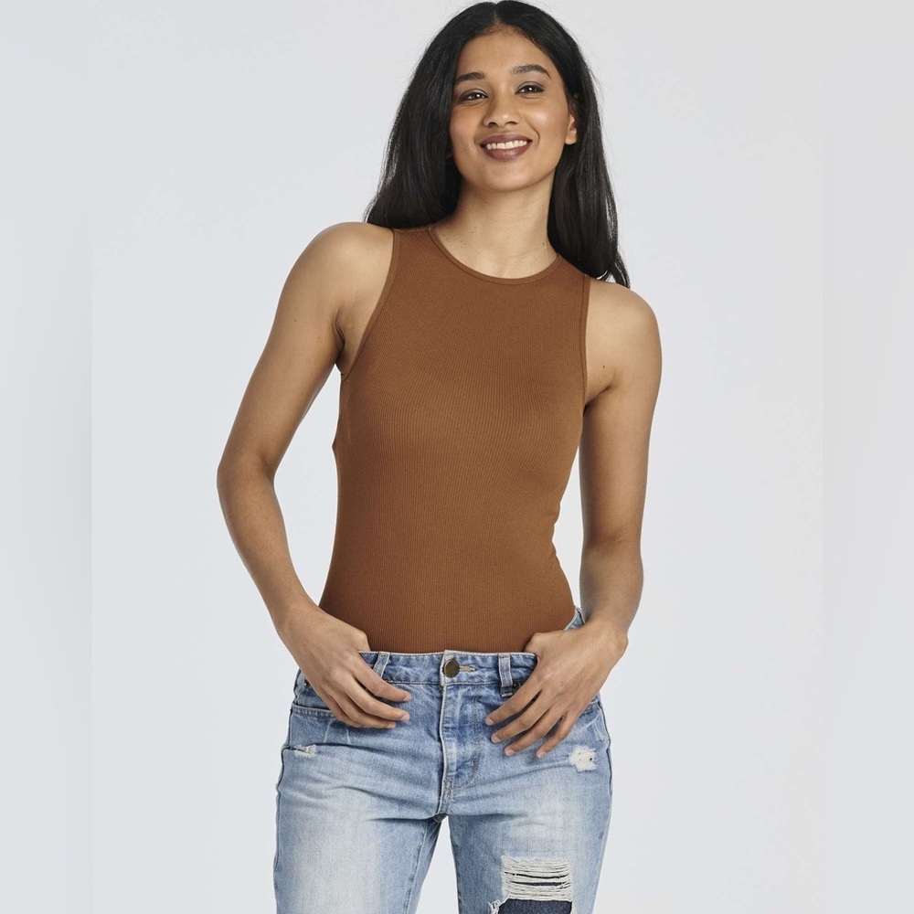 Realessentials Brown Sleeveless Thong Bodysuit XL NWOT